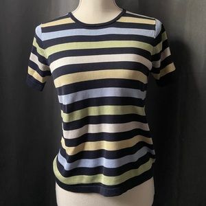 Short Sleeve Stripped Crew Neck